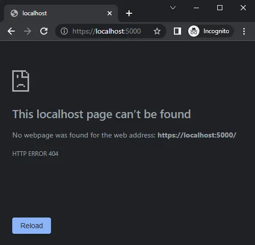 This localhost page can't be found